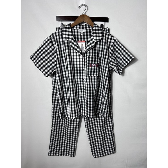 keith haring Other - Keith Haring Pajama Set Womens Medium Black Gingham Check Heart Love Cotton